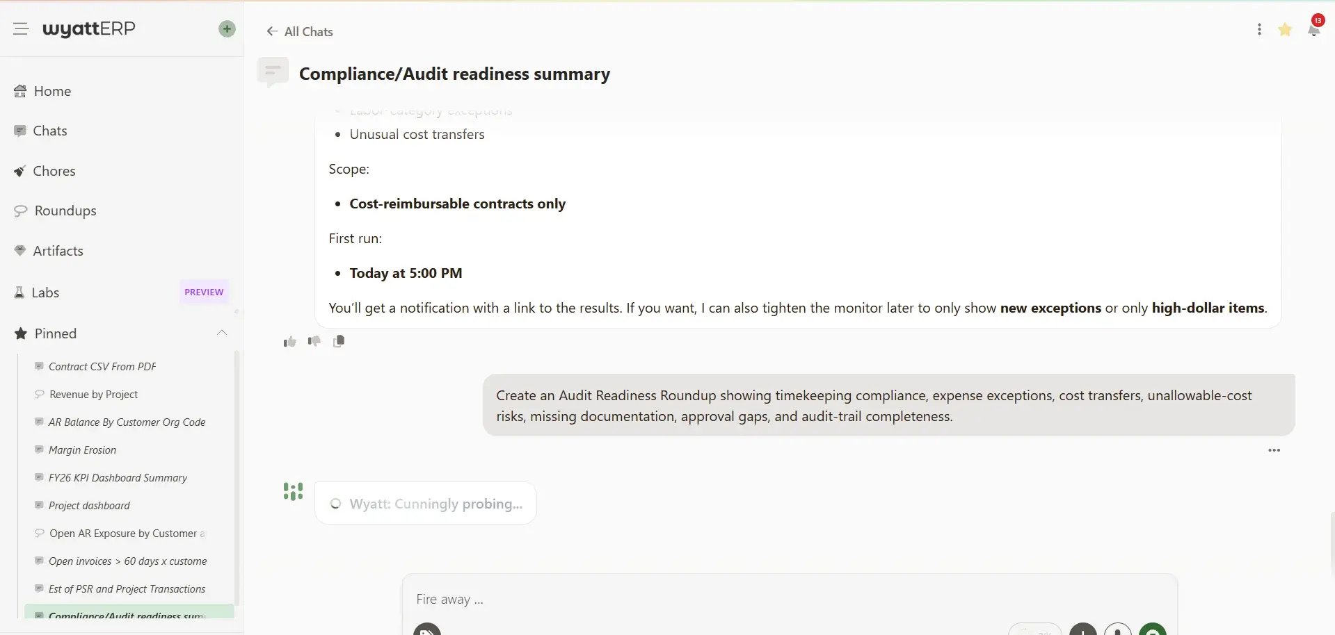 Champ Agents prompt to create an Audit Readiness Roundup