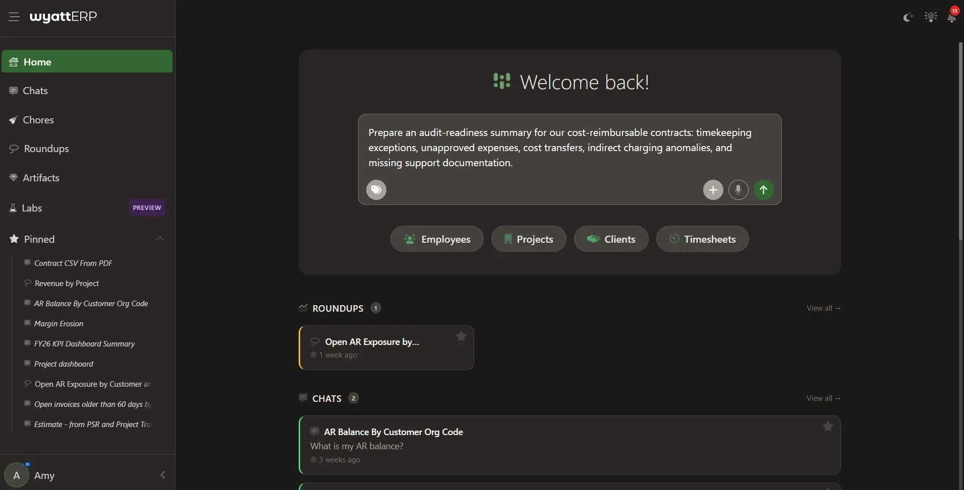Unanet GovCon product interface showing ChampAI agents